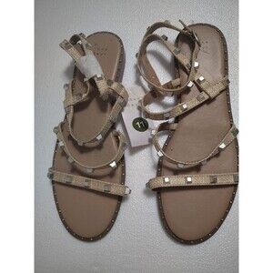 A New Day Women’s Size 11 Strappy Studded Flat Sandals Nude Beige NWT